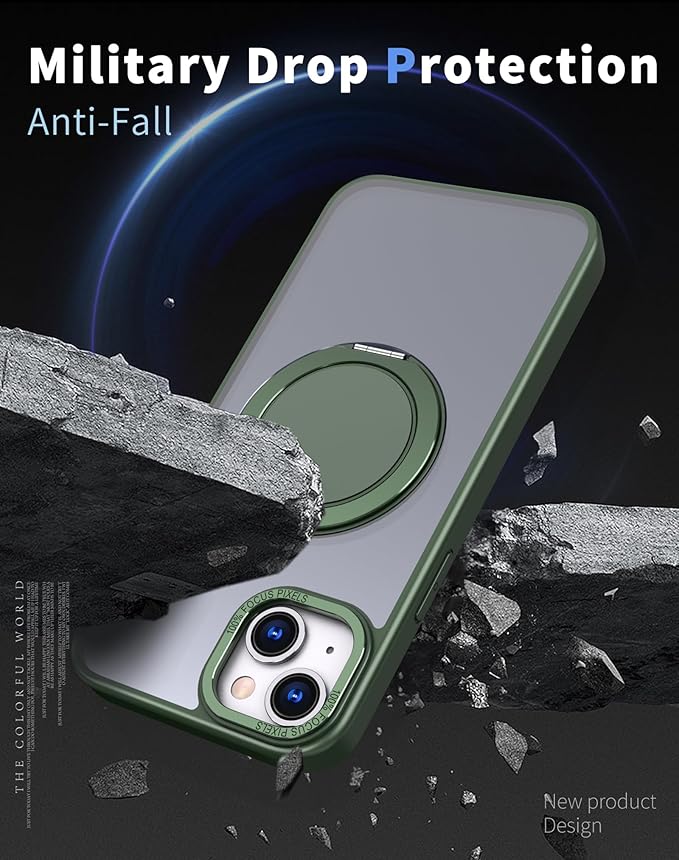 Magnetic Stand Case for iPhone 13/14 [with 2 Tempered Glass Film] [360° Rotation Magnetic Stand] [Compatible with Magsafe] Military-Grade Drop Protection Case, Green