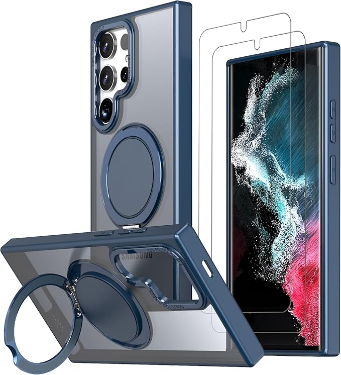 Magnetic Stand Case for Samsung Galaxy S24 Ultra 6.8" [with 2 Screen Protectors] [360° Rotation Magnetic Stand] [Compatible with Magsafe] Military-Grade Drop Protection Case, Blue