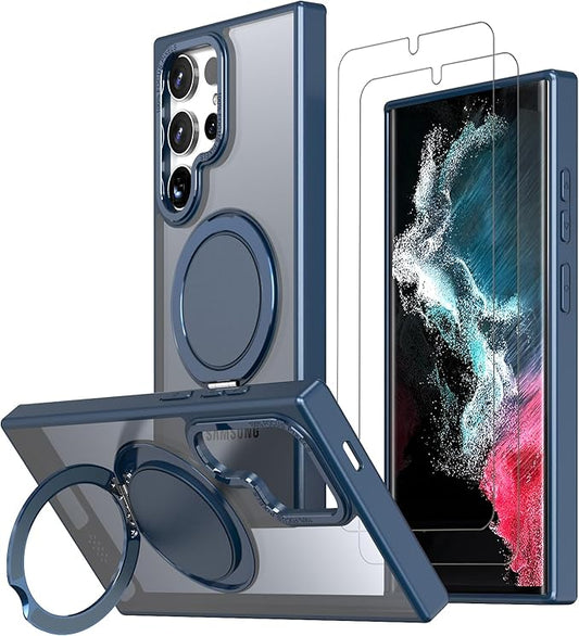 Magnetic Stand Case for Samsung Galaxy S24 Ultra 6.8" [with 2 Screen Protectors] [360° Rotation Magnetic Stand] [Compatible with Magsafe] Military-Grade Drop Protection Case, Blue
