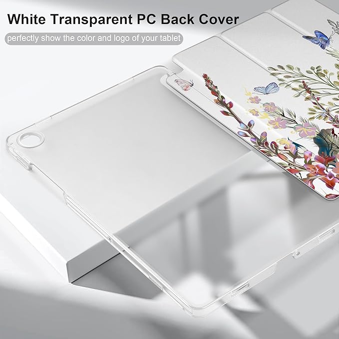 DONGKE Case for Samsung Galaxy Tab A9+/A9 Plus 11 inch 2024 2023 (SM-X210/X216/X218), Slim Stand Hard PC Translucent Back Shell Smart Cover, Auto Wake/Sleep - Floral Illustration