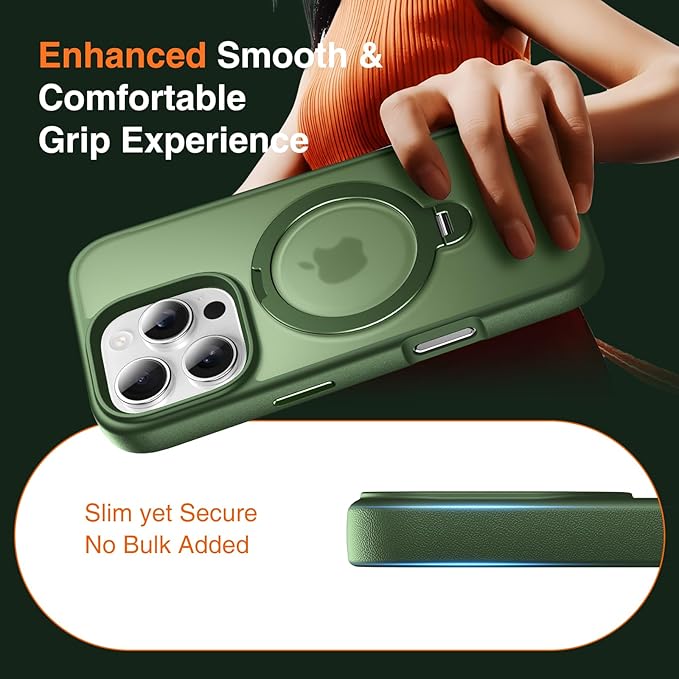 360° O-Ring MagStander for iPhone 14 Pro Max Case with Magnetic Kickstand Ring Holder [Compatible with MagSafe][360°Rotate Stand][Military Shockproof] iPhone 14 Pro Max Phone Cover Green