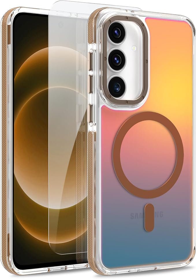MOWIME Magnetic Case for Samsung Galaxy S25 FE 5G [Compatible with Magsafe] [Cute Fashion Fluorescent Design] [1 Screen Protector] Slim Translucent Matte Case for Galaxy S25 FE 5G 6.7", Desert