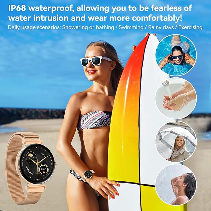 Bebinca Smart Watches for Women (Dial/Answer Calls) with Heart Rate/Sleep/Blood Oxygen Monitor, Voice Assistant Compatible with Samsung iPhone Android Phones, IP68 Waterproof(Rose Gold)