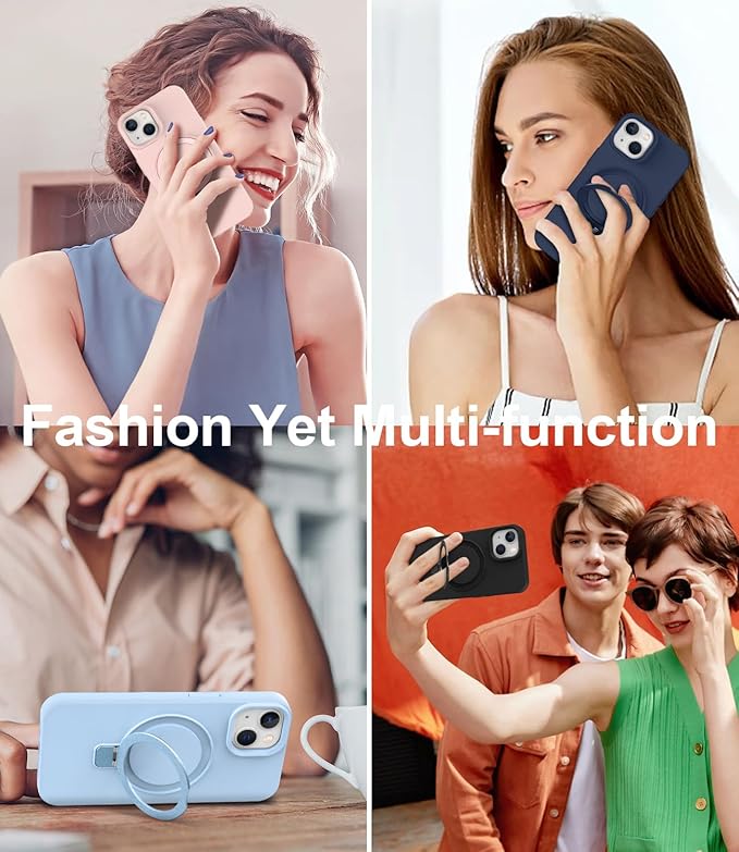 ZHK Liquid Silicone Designed for iPhone 13/14 Case with Magnet Stand, [Mil-Grade Drop Shockproof][Soft Anti-Scratch Microfiber Lining] Slim Fit Cover,Baby Blue