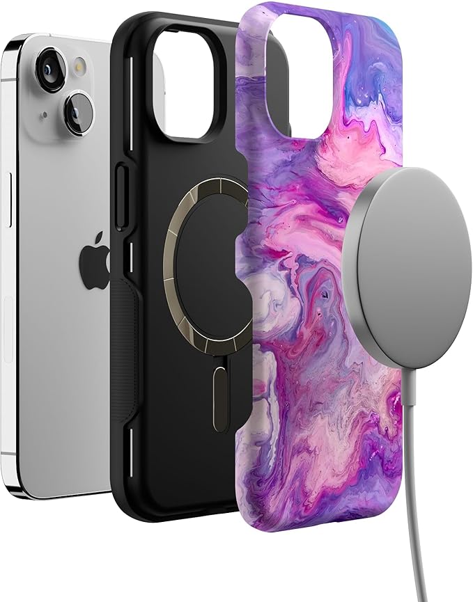 Casely iPhone 14 Case | Tie Dying Over You Purple Marble | Compatible with MagSafe | Bold Protective Design