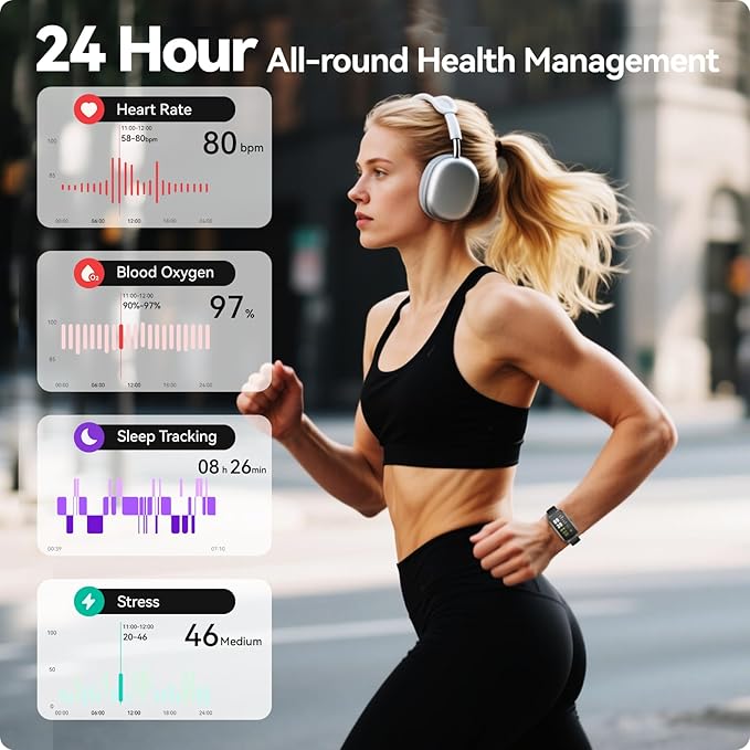 Fitness Trackers Android iOS Compatible, AMOLED Smart Watches with Heart Rate/Waterproof/Sleep/Pedometer Monitor (Red, Moderate)