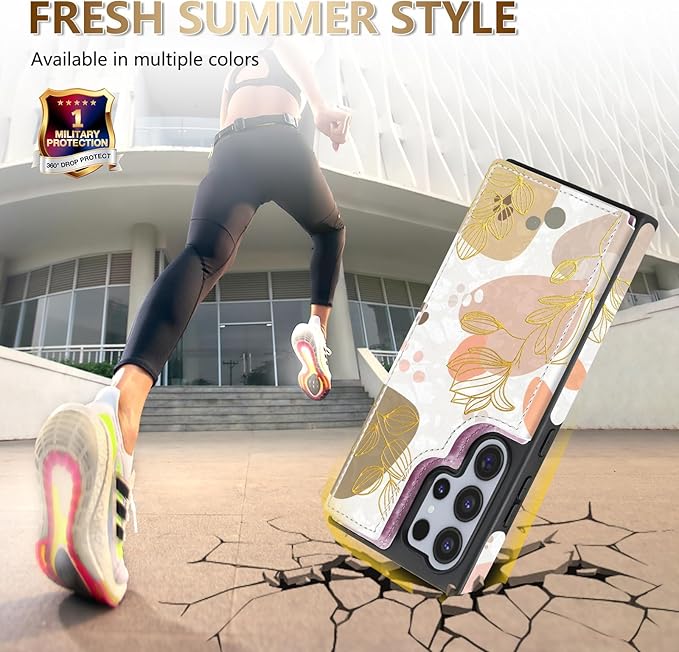 NNH Compatible with Samsung Galaxy S25 Ultra Wallet Case with RFID Blocking Card Slots Folio Flip PU Leather Double Magnetic Clasp Design Cover for Galaxy S25 Ultra(6.8 inch-Morandi Line Flower)