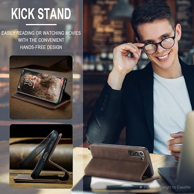 for Samsung Galaxy S21 Case, Flip Wallet Leather Case with Card Holder Magnetic Closure Shockproof Kickstand Protective Phone Cases Cover for Samsung S21,Coffee