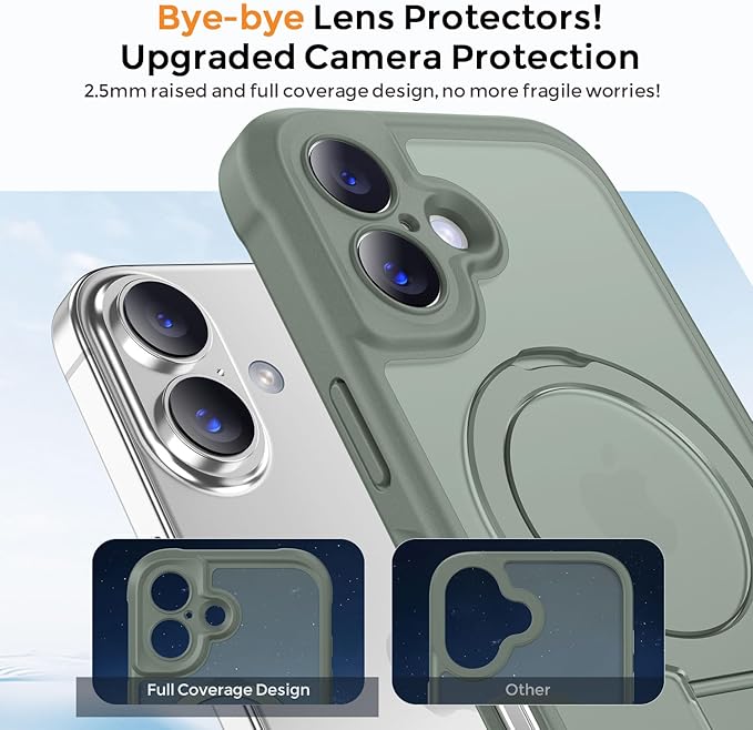 MOCCA Compatible with iPhone 17 Case with Magnetic Invisible Stand [Full Camera Protection] [Compatible with Magsafe] Military Drop Shockproof Translucent Matte Phone Case Cover 6.3",Calke Green