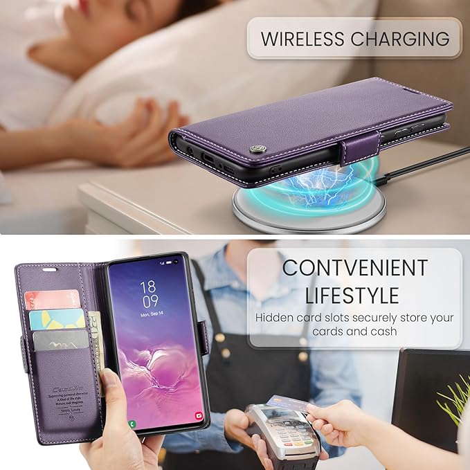 Case for Samsung Galaxy S10 Wallet Case, RFID Blocking PU Leather Flip Folio Cover Card Holder Kickstand Shockproof Phone Case Compatible with Samsung Galaxy S10, Purple