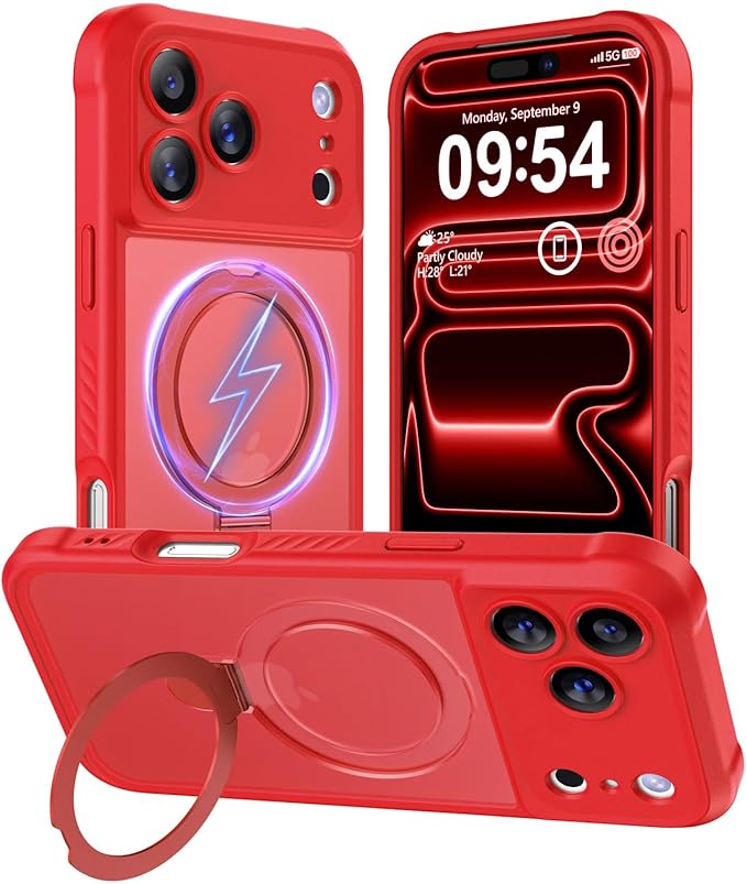 MOCCA Compatible with iPhone 17 Pro Max Case with Magnetic Invisible Stand [Full Camera Protection] [Compatible with Magsafe] Military Drop Shockproof Translucent Matte Phone Case Cover 6.9",Red