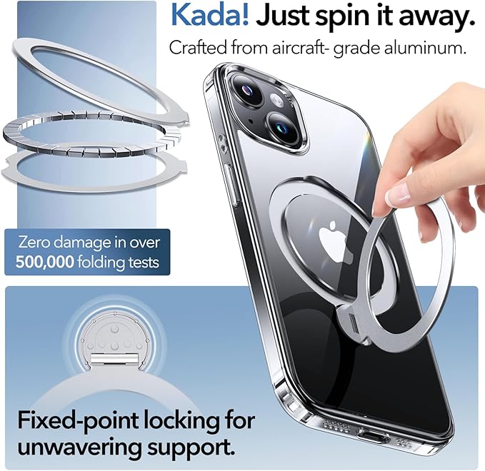 Anqrp 360° All-in-ONE Crystal Clear Case for iPhone 14/13 with Rotatable Magnetic Stand, Compatible with Mag-Safe, Anti-Yellowing Transparent MIL-Grade Shockproof Phone Case Cover for iPhone 14/13