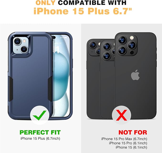 Diaclara Designed for iPhone 15Plus Case, [with Privacy Screen Protector] [Anti Spy] [Military Grade Drop Protection] Heavy Duty Full-Body Shockproof Phone Case, Dark Blue