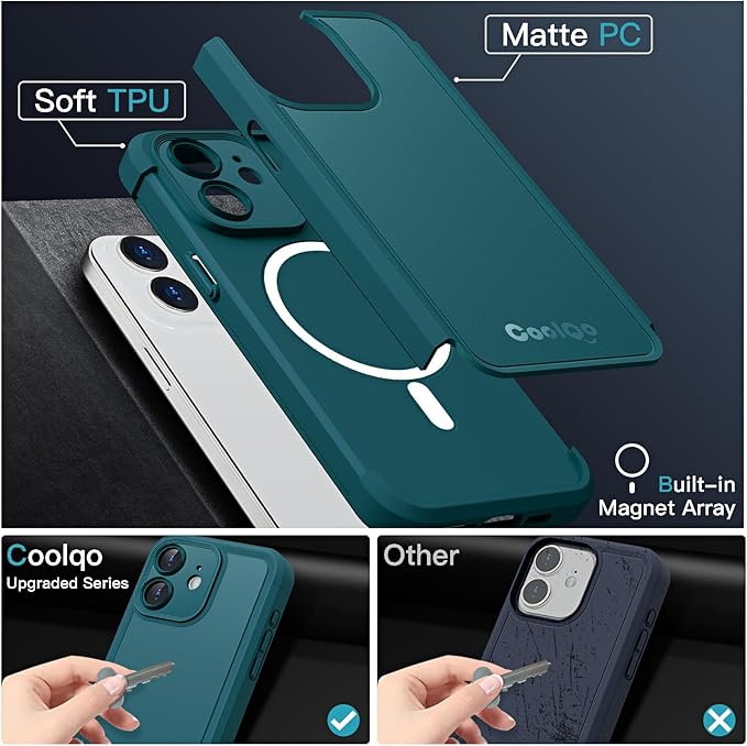 COOLQO Magnetic for iPhone 12 Case, Compatible with MagSafe, Dual Layer Design Military Grade Protection, Translucent Matte Scratch-Resistant Back Protective Shockproof Phone Case, Green