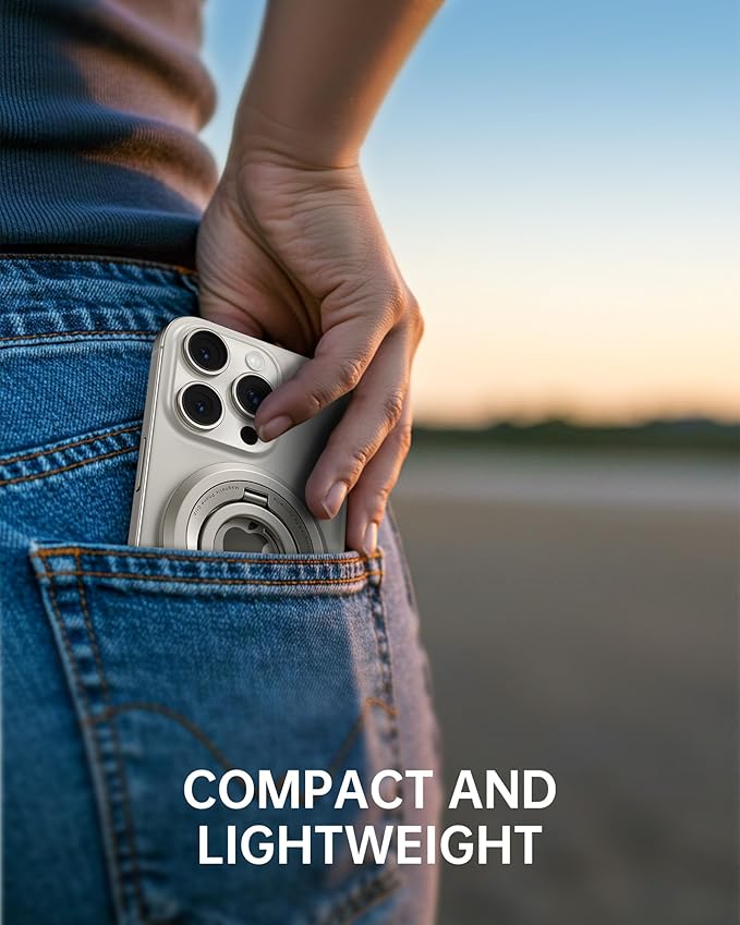 SYNCWIRE Phone Ring Holder Grip for MagSafe, 360° Rotation Magnetic Cell Phone Grip Stand Two-Sided Magnetic Compatible with iPhone 16 15 14 13 12 Pro Max fits MagSafe Accessories - Titanium