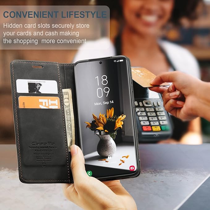 for Samsung Galaxy S21 Ultra Case, Flip Wallet Leather Case with Card Holder Magnetic Closure Shockproof Kickstand Protective Phone Cases Cover for Samsung S21 Ultra,Black