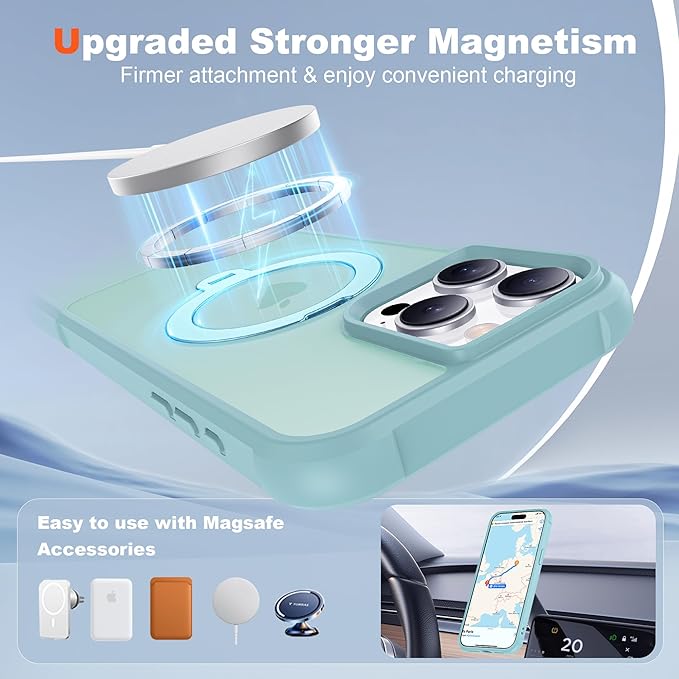 Compatible with iPhone 15 Pro Max Case with Invisible Magnetic 360°Spin Stand,Military-Grade Shockproof Protection [Compatible with Mag-Safe] Non-Slip Edge Translucent Case (6.7",Blue)