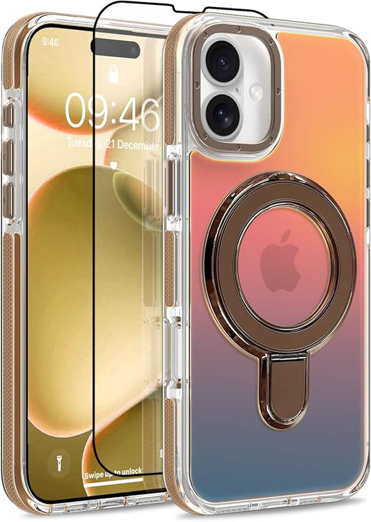 MOWIME Magnetic for iPhone 17 Case with Stand [Compatible with Magsafe] [Cute Fashion Fluorescent Design] [1 Screen Protector] Slim Translucent Matte Case for iPhone 17 6.3" 2025, Desert