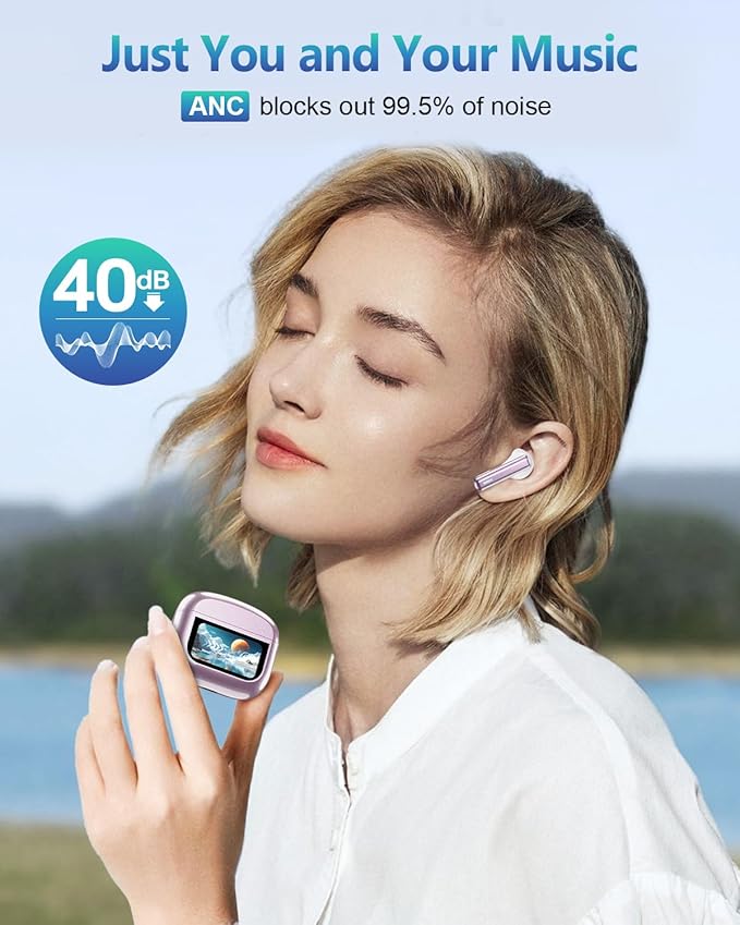 Wireless Earbuds Bluetooth Headphones, Ear Buds with Touch Screen, ANC ENC Noise Cancelling Transparency Mode, 40H Stereo Deep Bass, IPX7 Waterproof, Clear Calls, 5 EQ for iOS Android (Pink)