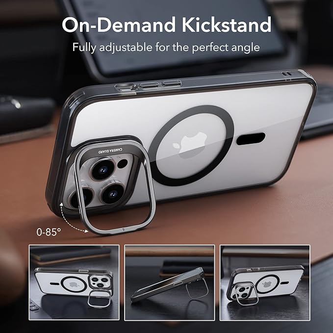 ESR for iPhone 13 Pro Max Case, Compatible with MagSafe, Built-in Camera Ring Stand, Military-Grade Protection, Magnetic Phone Case for iPhone 13 Pro Max, Classic Series, Clear Black