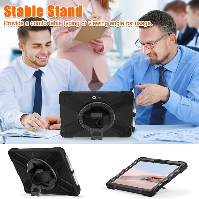 ZenRich Rugged Case for Surface Go 4 (2023)/Surface Go 3 (2021)/ Surface Go 2 (2020), Surface Go (2018) with Pen Holder Heavy Duty Shockproof Case with 360° Rotating Kickstand, Hand & Shoulder Strap