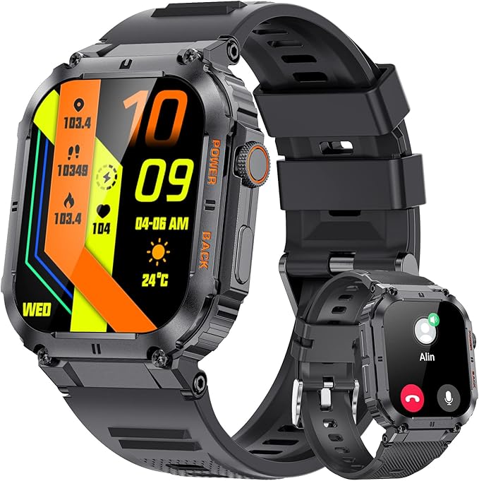 LIGE Military Smart Watches for Men with (Answer/Make Calls),400mAh Large Battery,1.96’’ DH,5ATM Waterproof Smartwatch,120+Sport Modes Heart Rate/Sleep Monitor for Android iOS Silicone
