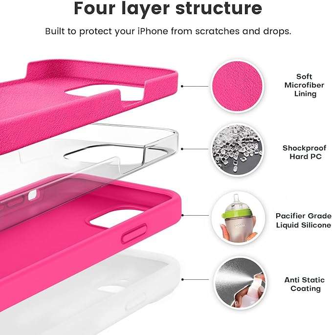 Vooii Compatible with iPhone 12 Case/iPhone 12 Pro Case, Liquid Silicone Upgrade [Soft Anti-Scratch Microfiber Lining] [Shockproof Drop Protection] Phone Case 6.1 inch - Hot Pink