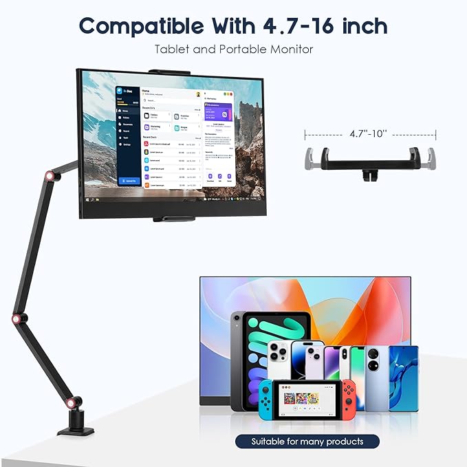 Tablet Stand Holder for ipad,Portable Monitor Stand Holder 15.6'',16'',Desk Mount with 360°Rotate Base,Fits for 4.7-16" Phone,Kindle,Fire HD,Nintendo Switch