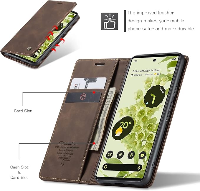 for Google Pixel 6 Case, Flip Wallet Leather Case with Card Holder Magnetic Closure Shockproof Kickstand Protective Phone Cases Cover for Google Pixel 6,Coffee