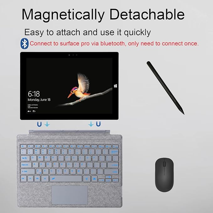 Type Cover for Microsoft Surface Pro 7+ / Pro 7 / Pro 6 / Pro 5 / Pro 4 / Pro 3, 12.3 inch, Ultra-Slim Wireless Tablet Keyboard with Multi Touchpad Bluetooch (Light Gray)
