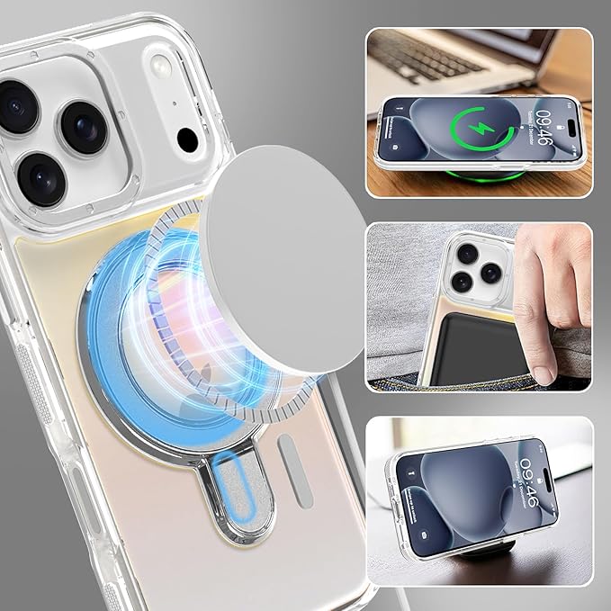 MOWIME Magnetic for iPhone 17 Pro Max Case with Stand [Compatible with Magsafe] [Fashion Fluorescent Design] [1 Screen Protector] Slim Translucent Matte Case for iPhone 17 Pro Max 6.9" 2025, White