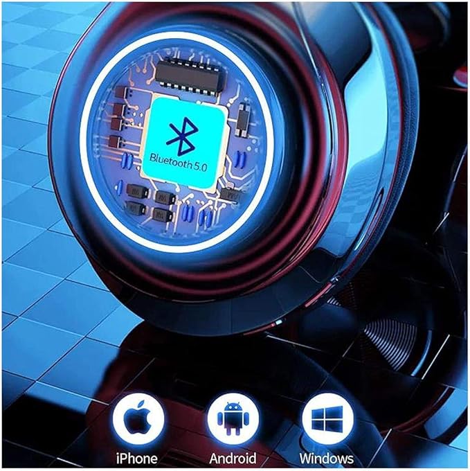 Bluetooth Over Ear Headphones, Deep Bass Colorful LED Lights Headphones with Mic, Lightweight Wireless Foldable HiFi Stereo Kids Headset for School Classroom/Home Travel/Office/PC/Cell Phone-White