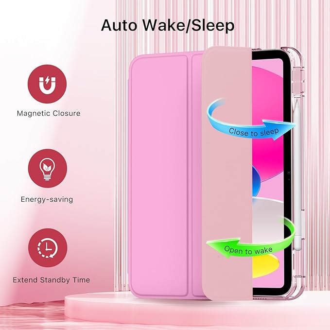 MoKo for iPad (A16) 11th Generation Case 11 Inch 2025, iPad 10th Generation Case 10.9 Inch 2022 with Pencil Holder, Slim Light Trifold Protective Cover with Hard PC Translucent Back Shell, Pink