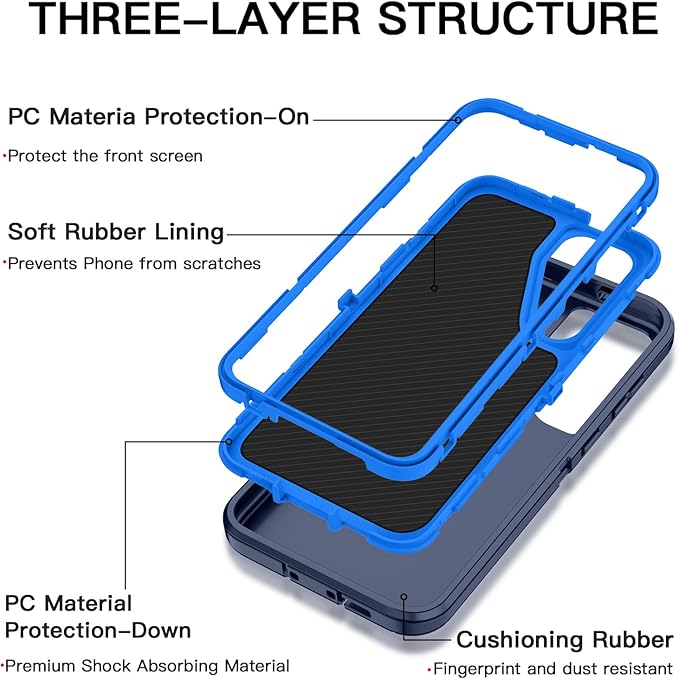 for Samsung Galaxy S25 FE Case Heavy Duty Protective Shockproof Dropproof 3-Layer Full Body Protection [Without Screen Protector] Tough Rugged Case for Galaxy S25 FE,Navy Blue