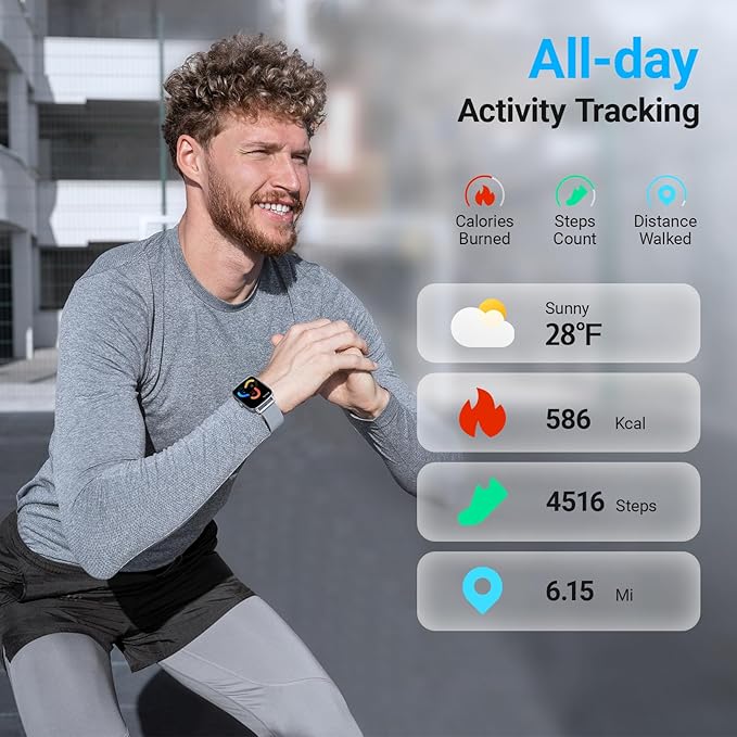 Fitpolo Smart Watch for Men Women, 1.85" HD Touchscreen Fitness Tracker, Make/Answer Calls, Heart Rate SpO2 Monitor, IP68 Waterproof, Sleep & Activity Tracking Smartwatch for Android Phones iPhone