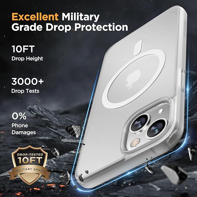 Miracase Magnetic for iPhone 13 Case 6.1 inch (Compatible with MagSafe)（with 2X Screen Protectors） Military-Grade Protection, Anti-Fingerprint Translucent Matte Phone Case Cover, Frost Clear