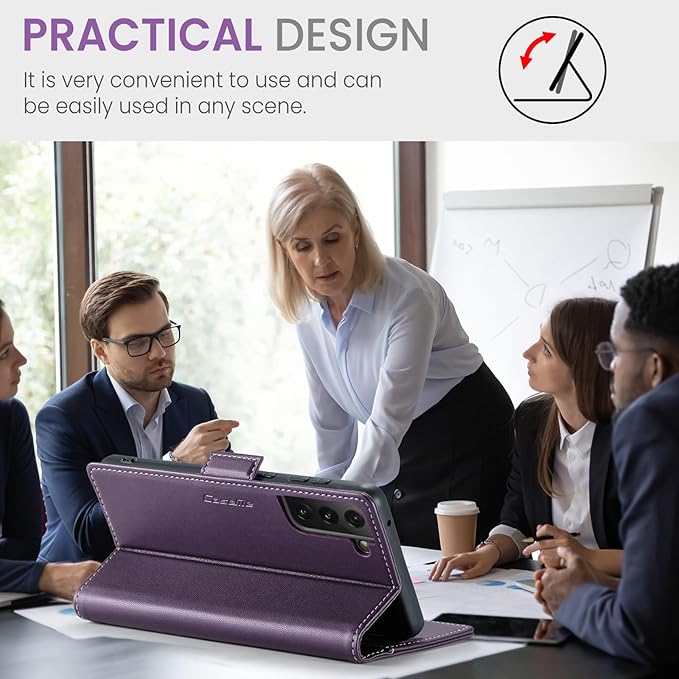 Case for Samsung Galaxy S21 FE Wallet Case, RFID Blocking PU Leather Flip Folio Cover Card Holder Kickstand Shockproof Phone Case Compatible with Samsung Galaxy S21 FE, Purple