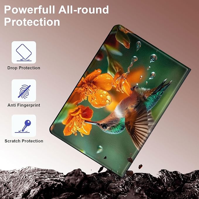 Case for Samsung Galaxy Tab S10 Plus/ S9 FE Plus/ S9 Plus 5G Tablet 12.4'', Slim PU Leather Stand Cover with Auto Wake/Sleep, Multi-Angle Viewing & Shockproof, Hummingbird