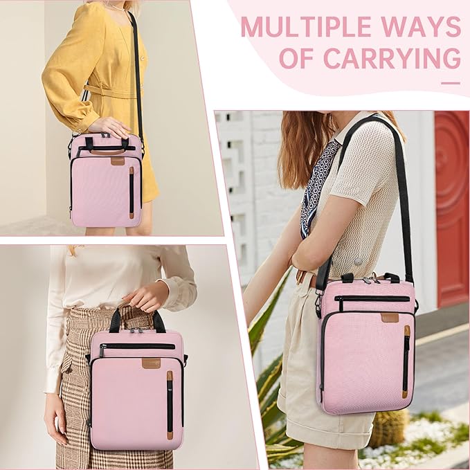 12.9 Inch Tablet Sleeve Bag, Padded Protective Carrying Case for iPad Pro M4 & Air M2 2024, Samsung Galaxy Tab S9 FE+/S9+/S8+/S7 FE/S7+ 12.4" 2022/2023, Surface Laptop Go 12.4", Pink