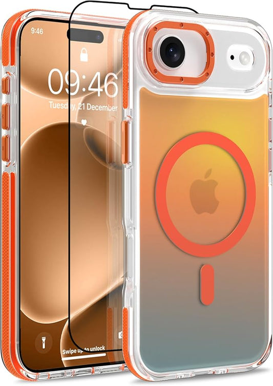 MOWIME Magnetic Case for iPhone Air [Compatible with Magsafe] [Cute Fashion Fluorescent Design] [1 Screen Protector] Slim Translucent Matte Case for iPhone Air 6.5" 2025, Orange