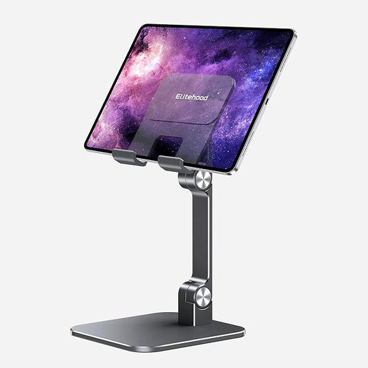 elitehood Aluminum iPad Stand, Adjustable iPad Stand Holder for Desk, Desktop Tablet Stand Dock for iPad Pro 12.9 11 Air Mini 4 5 and More 4-13 inches Tablets, Gray