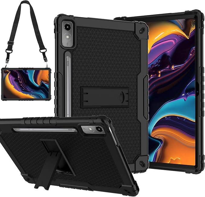 Case for Lenovo Tab P12 12.7 Inches Tablet Case,Heavy-Duty Drop-Proof Shockproof Hybrid Kids Protective Case for Lenovo tab P12/Xiaoxin Pad Pro 12.7" Tablet Case TB370FU/TB371FC (Black/Black)