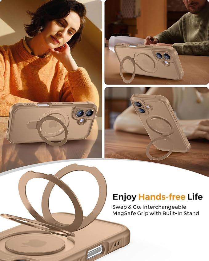 MOCCA Compatible with iPhone 17 Case with Magnetic Invisible Stand [Full Camera Protection] [Compatible with Magsafe] Military Drop Shockproof Translucent Matte Phone Case Cover 6.3",Brown