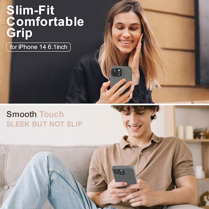 Vooii Compatible with iPhone 14 Case,[Silky Touch Premium Liquid Silicone] [Soft Anti-Scratch Microfiber Lining], Ultra Slim Shockproof Protective Case for iPhone 14 - Dark Grey