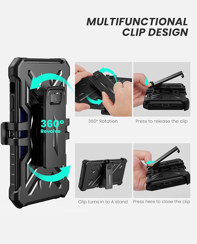 for iPhone 13/14 Protective Case: for iPhone 16e Cover with Belt Clip Holster | Durable Dual-Layer Design with Built-in Kickstand | Heavy Duty Military Grade Hard Protection Shock Proof Black