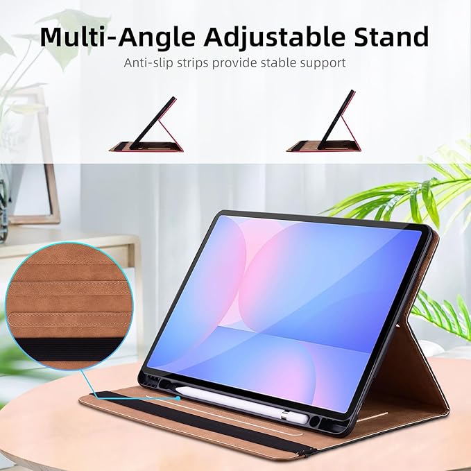 Case for Samsung Galaxy Tab S10 Fe Plus 13.1" 2025, PU Leather Folio Business Protective, Multi-Angle Viewing Stand with Front Pocket, Hand Strap for Galaxy S10 FE+ Black