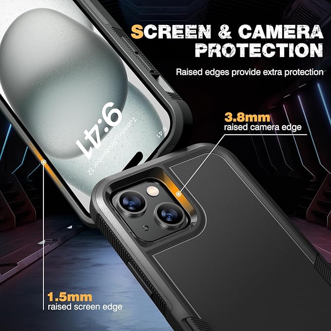 Diaclara Designed for iPhone 15 Case, [with Privacy Screen Protector] [Anti Spy] [Military Grade Drop Protection] Heavy Duty Full-Body Shockproof Phone Case, Black