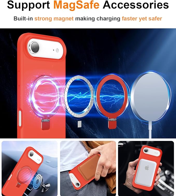 ZHK Liquid Silicone Designed for iPhone Air Case with Magnet Stand, [Precise Camera Lens Protection][Mil-Grade Drop Shockproof][Soft Anti-Scratch Microfiber Lining] Slim Fit Cover, Red