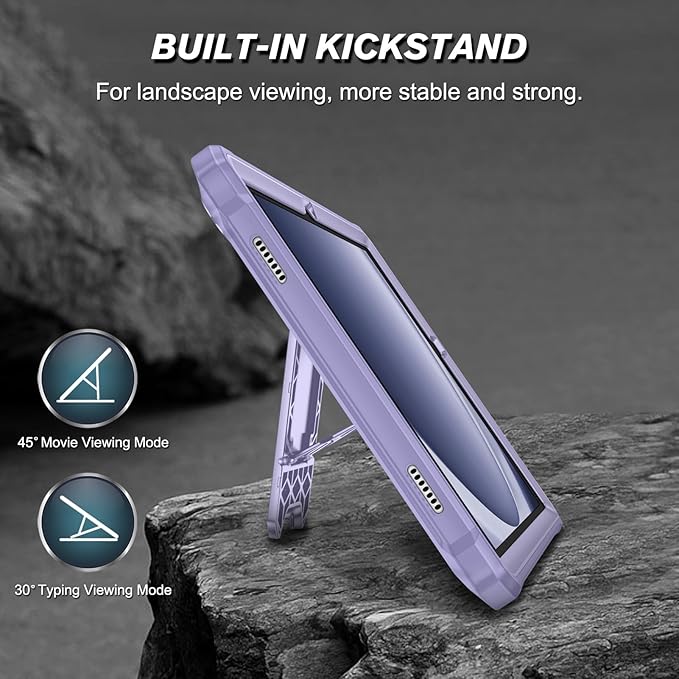 Fintie Shockproof Case for Samsung Galaxy Tab A9 Plus/A9+ 5G 11 Inch 2023 Model (SM-X210/X216/X218), Tuatara Rugged Unibody Hybrid Bumper Kickstand Cover Built-in Screen Protector, Lilac Purple