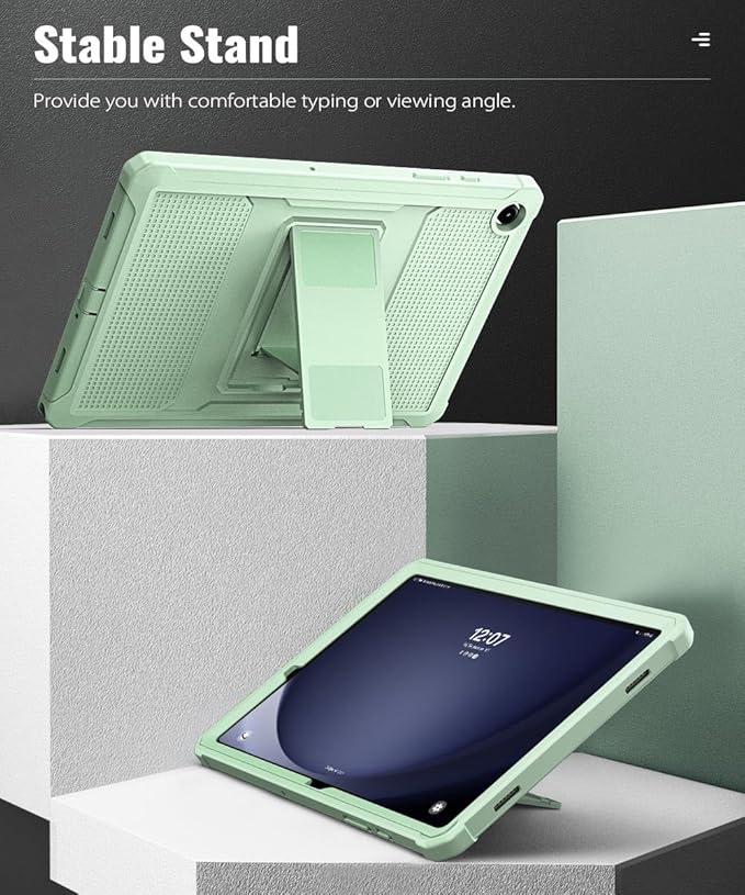MoKo Case Fit Galaxy Tab A9 Plus 11-Inch 2023 (SM-X210/X216/X218), Shockproof Full Body Rugged Stand Back Cover Built-in Screen Protector Fit Galaxy Tab A9+ 11" 2023, Light Green